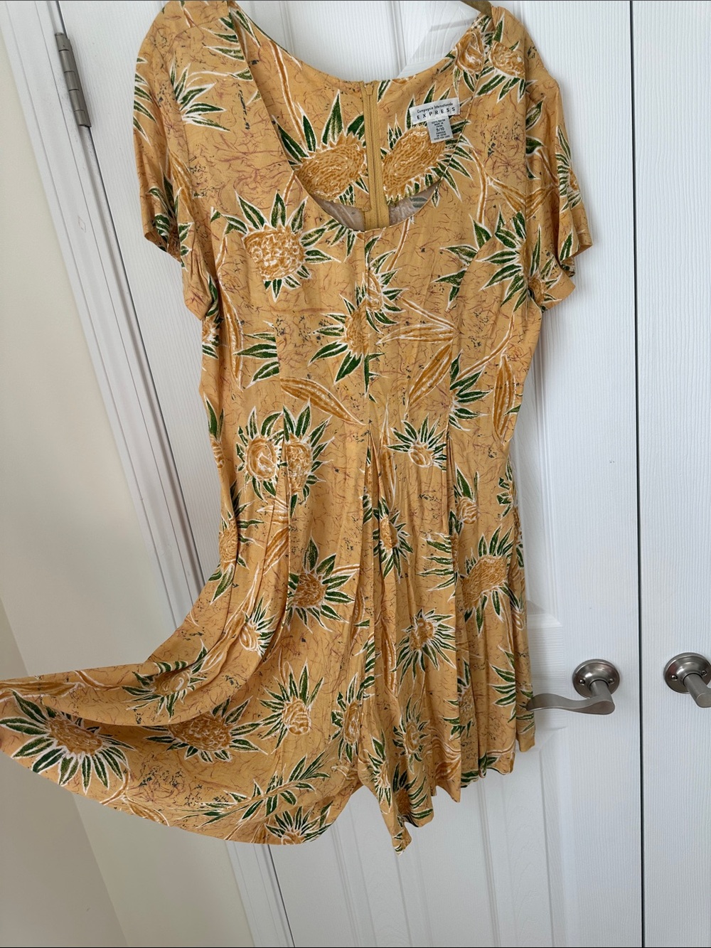 Vintage Express Mustard Yellow Floral Zip-Back Romper